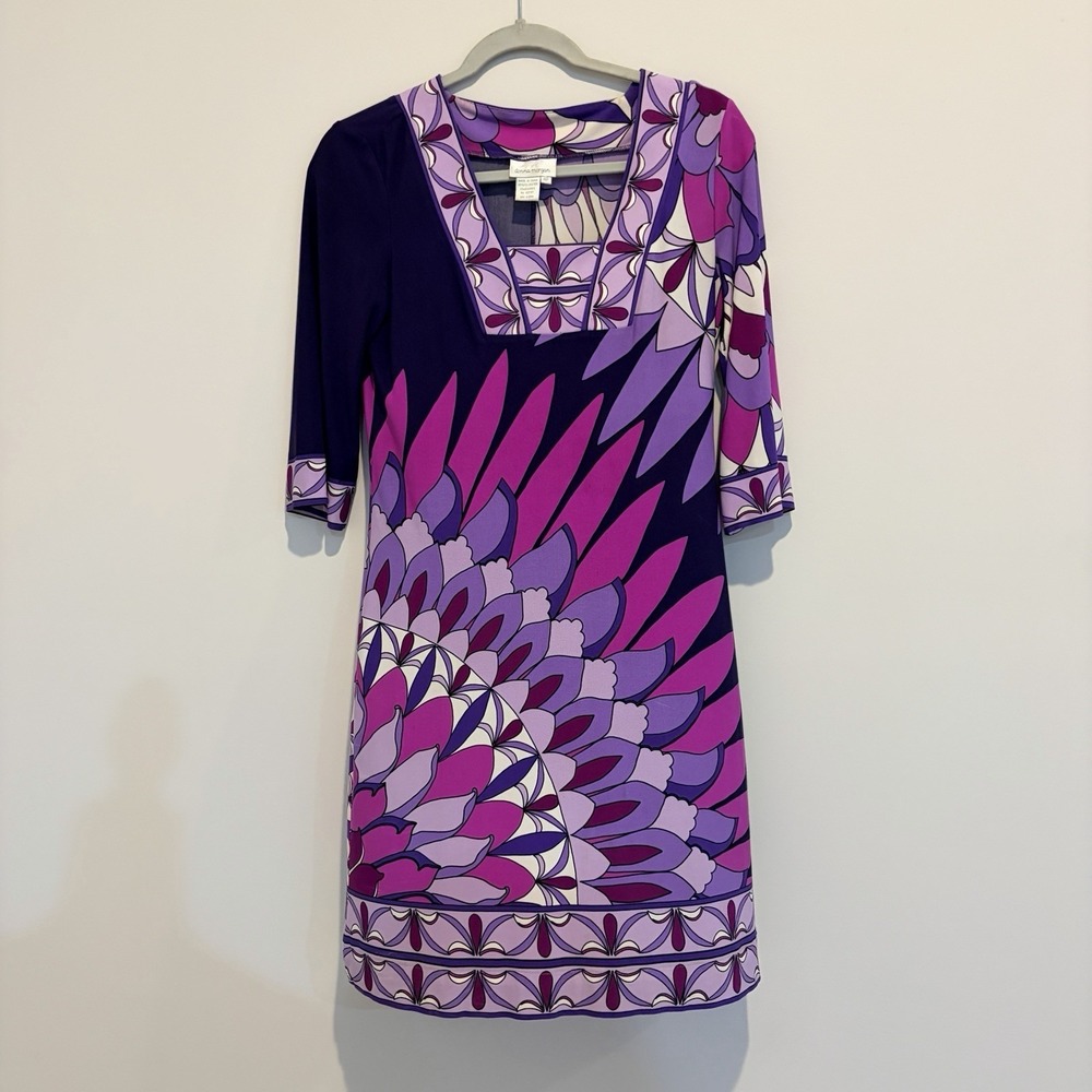 DONNA MORGAN Vintage Womens Dress Sz 4 70s Boho Stretch Geometric Print
